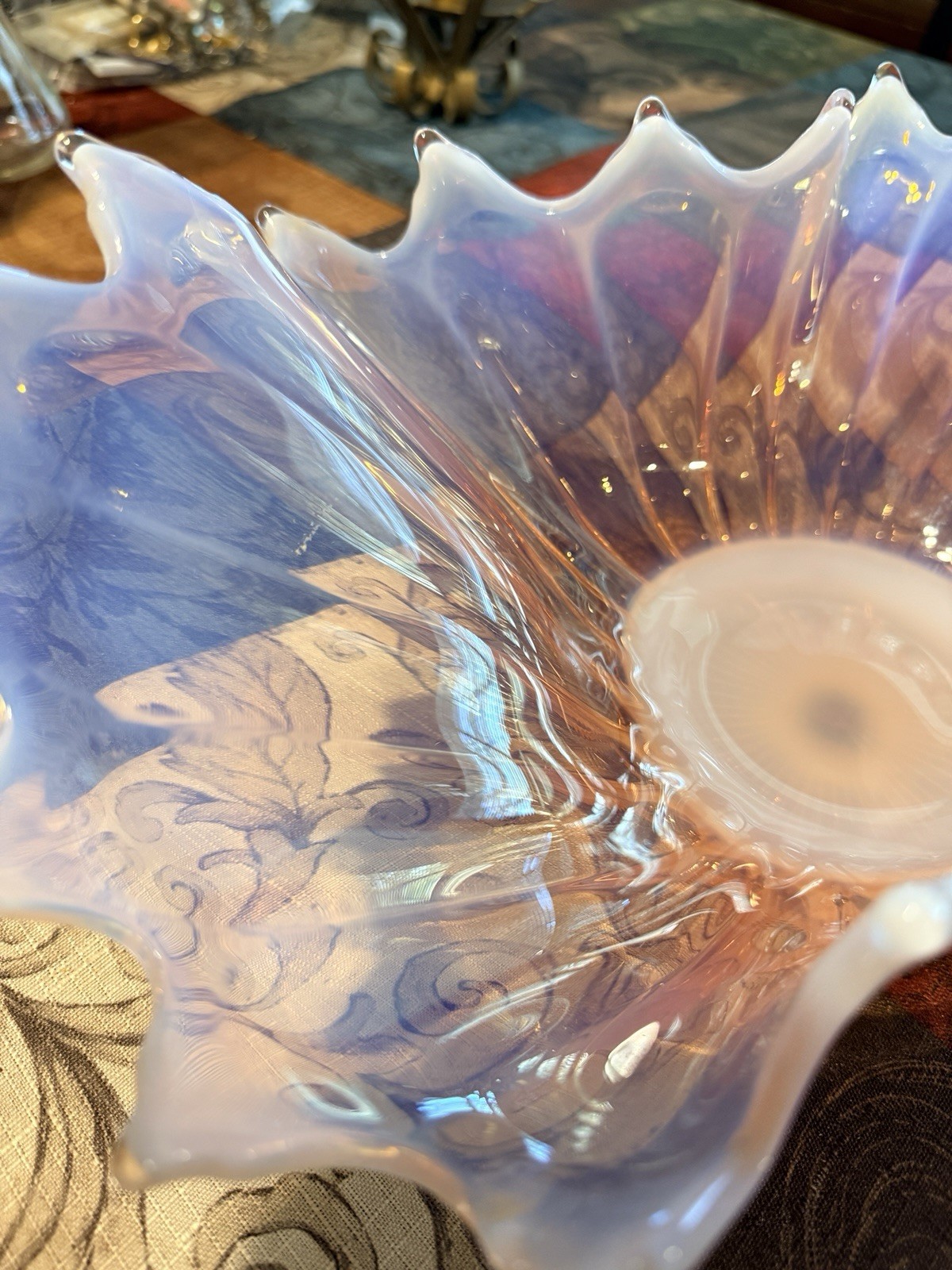 Fostoria Heirloom Pink Opalescent Oblong Glass Centerpiece Bowl Console