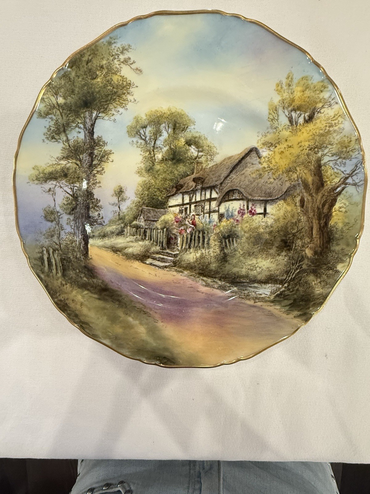 Pristine 1953 Royal Worcester 10.5″ Cabinet Plate Fladbury Signed J Smith Mint