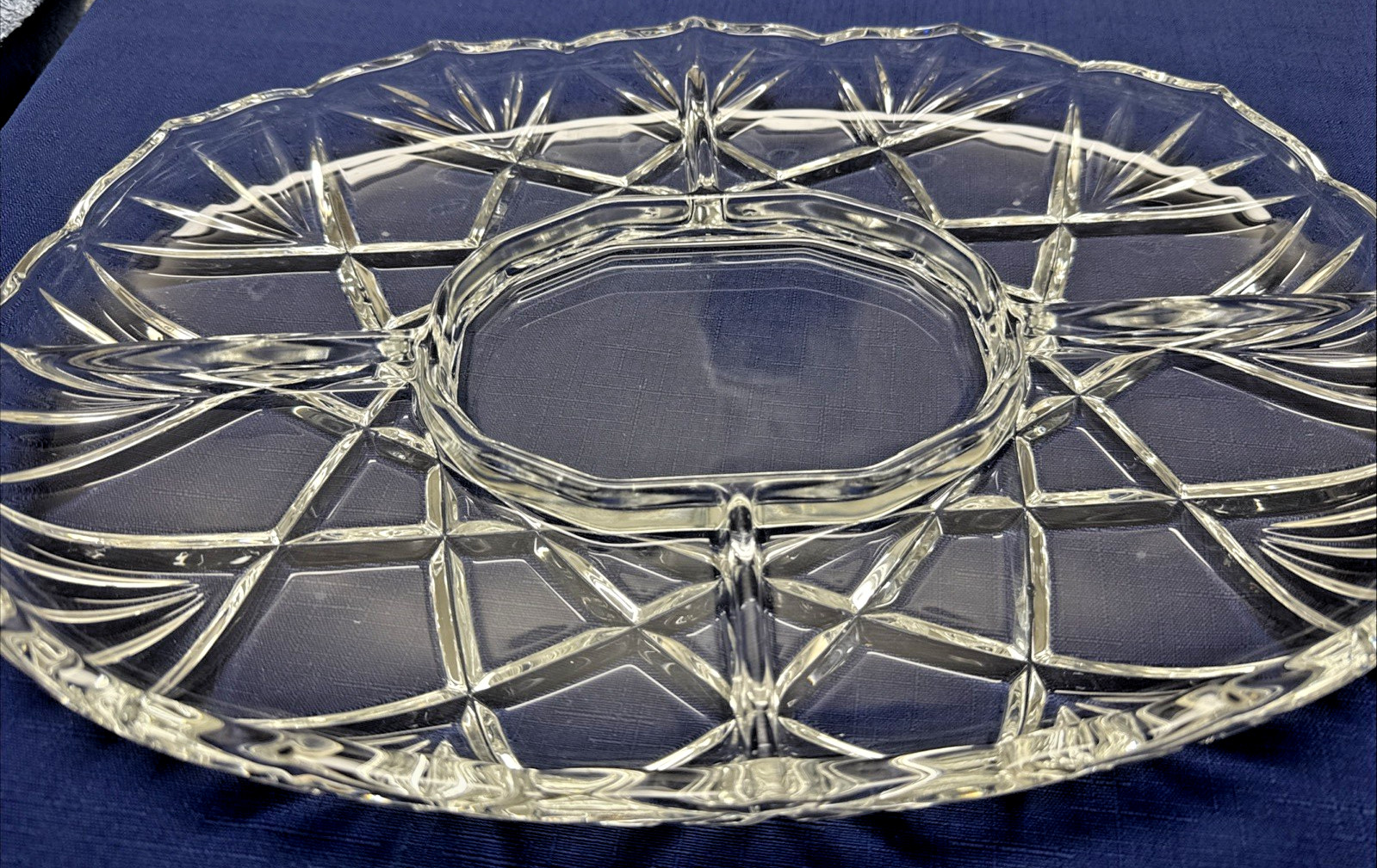 Divided Relish Platter Mikasa Crystal Roxborough Clear Glass 15″L Germany READ