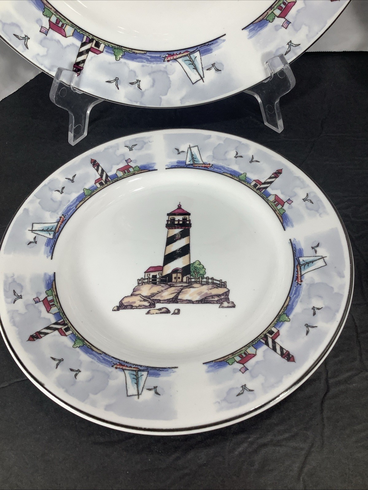 Mixed Set Of 8~Today’s Home Lighthouse Coastal Beach Nautical Plates & Bowls