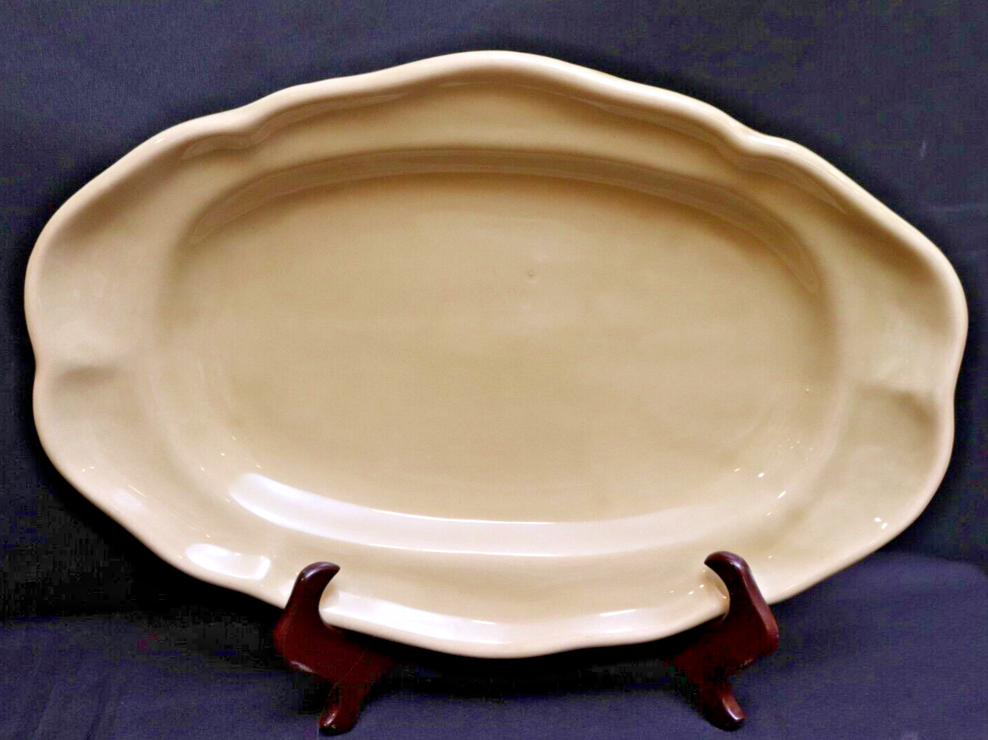 Antique French Dieulefit Pottery Oval Platter Beige Glaze Provençal Earthenware
