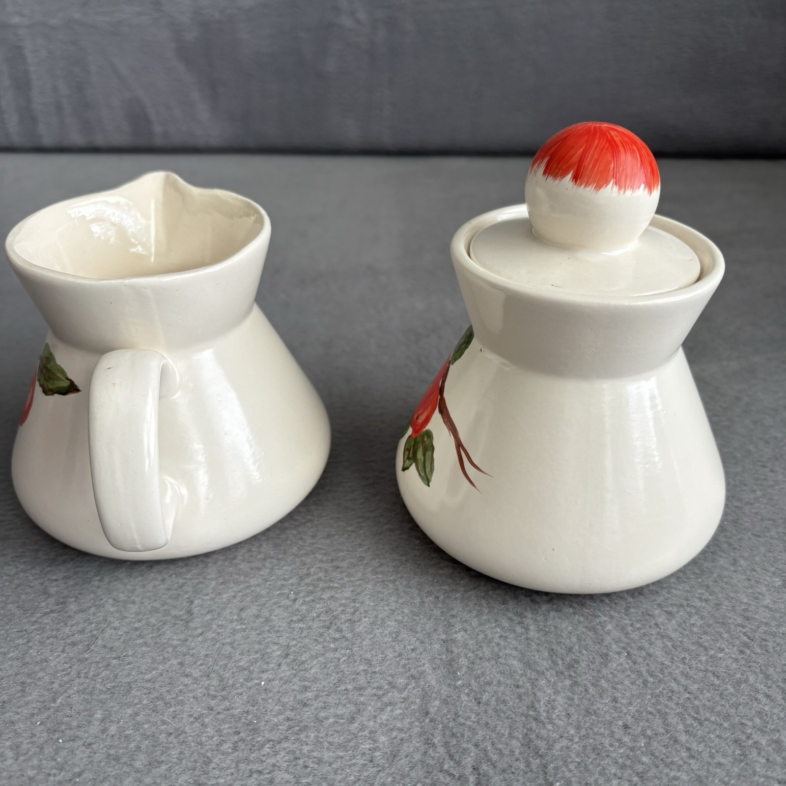 Apple Red Cream And Sugar Set Hand painted Vintage Dinnerware MCM Handmade