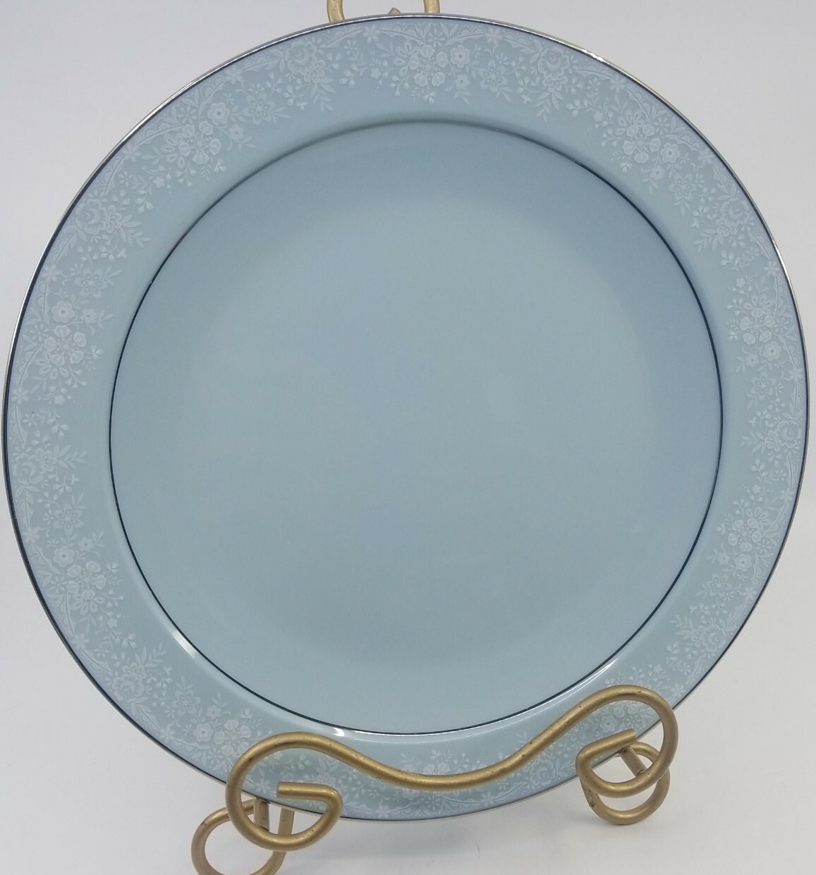 Noritake Fidelity Dinnerware 6pcs. Setting Blue White Flowers Platinum Trim EUC