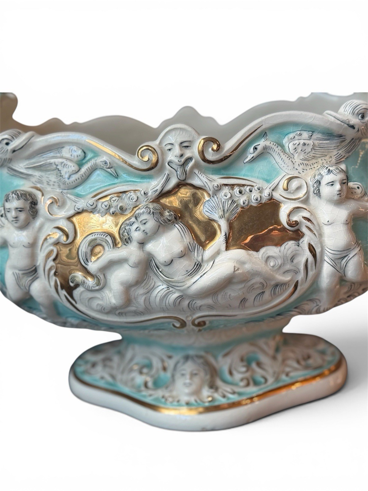 Very Rare Ardalt Capodimonte Mermaid Cherub Italian Porcelain Centerpiece Bowl