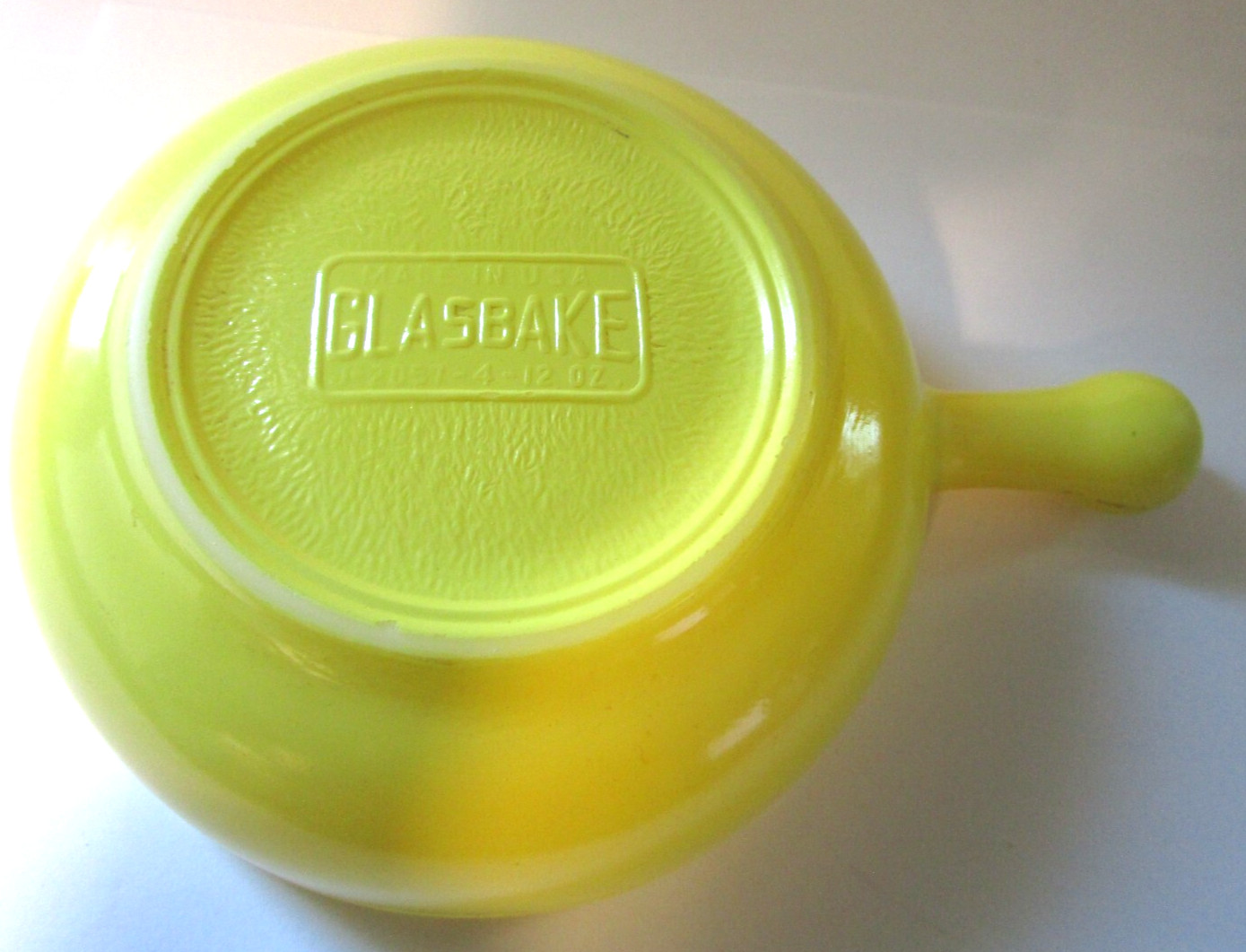 Vintage Glasbake Yellow 12 oz Chili Soup Bowl Lug Handle USA J-2057-4