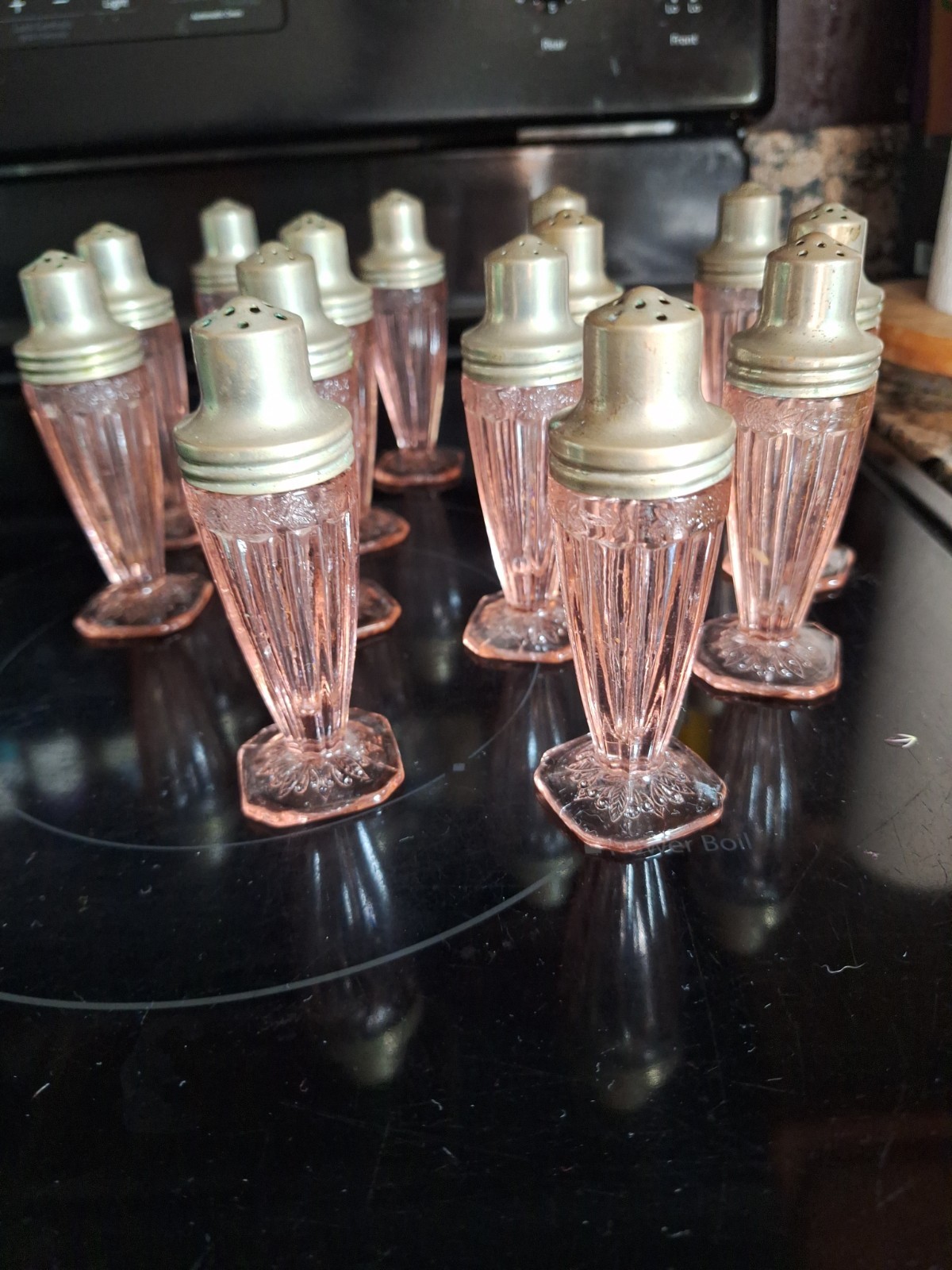 Pair Of Pink Jeanette Adam Depression Glass Salt And Pepper