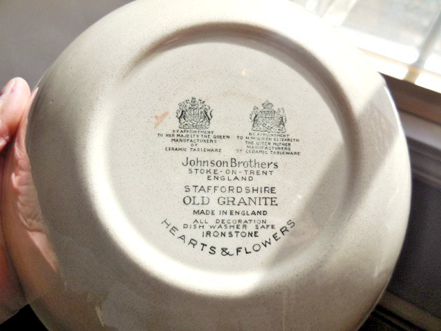 Staffordshire Old Granite Hearts Flowers Saucers + Creamer & Sugar +Serving Bowl