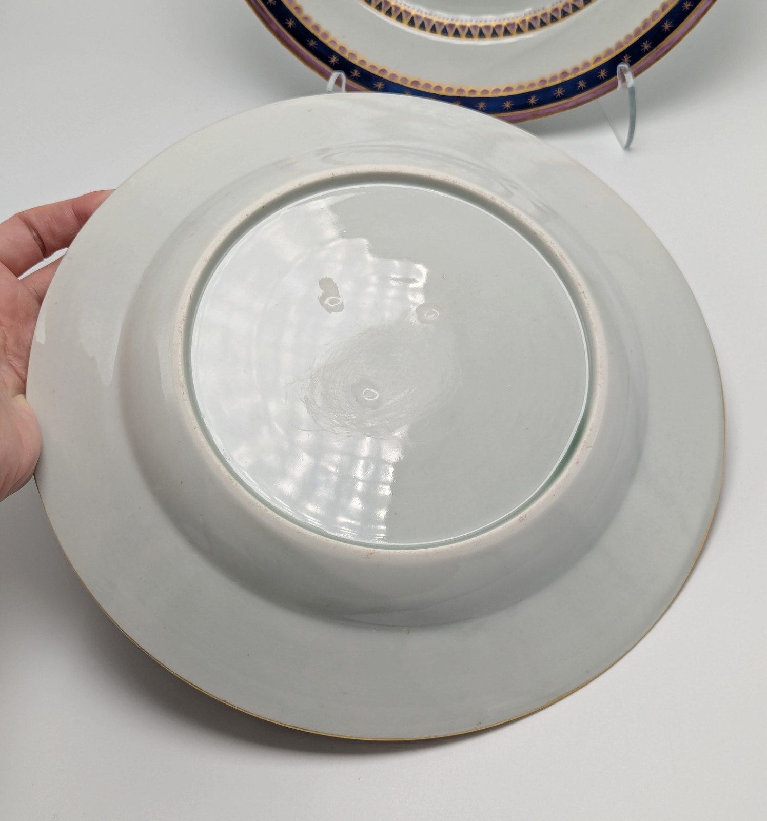 Antique English Regency Neoclassical Cornucopia Porcelain Plates 19th Century