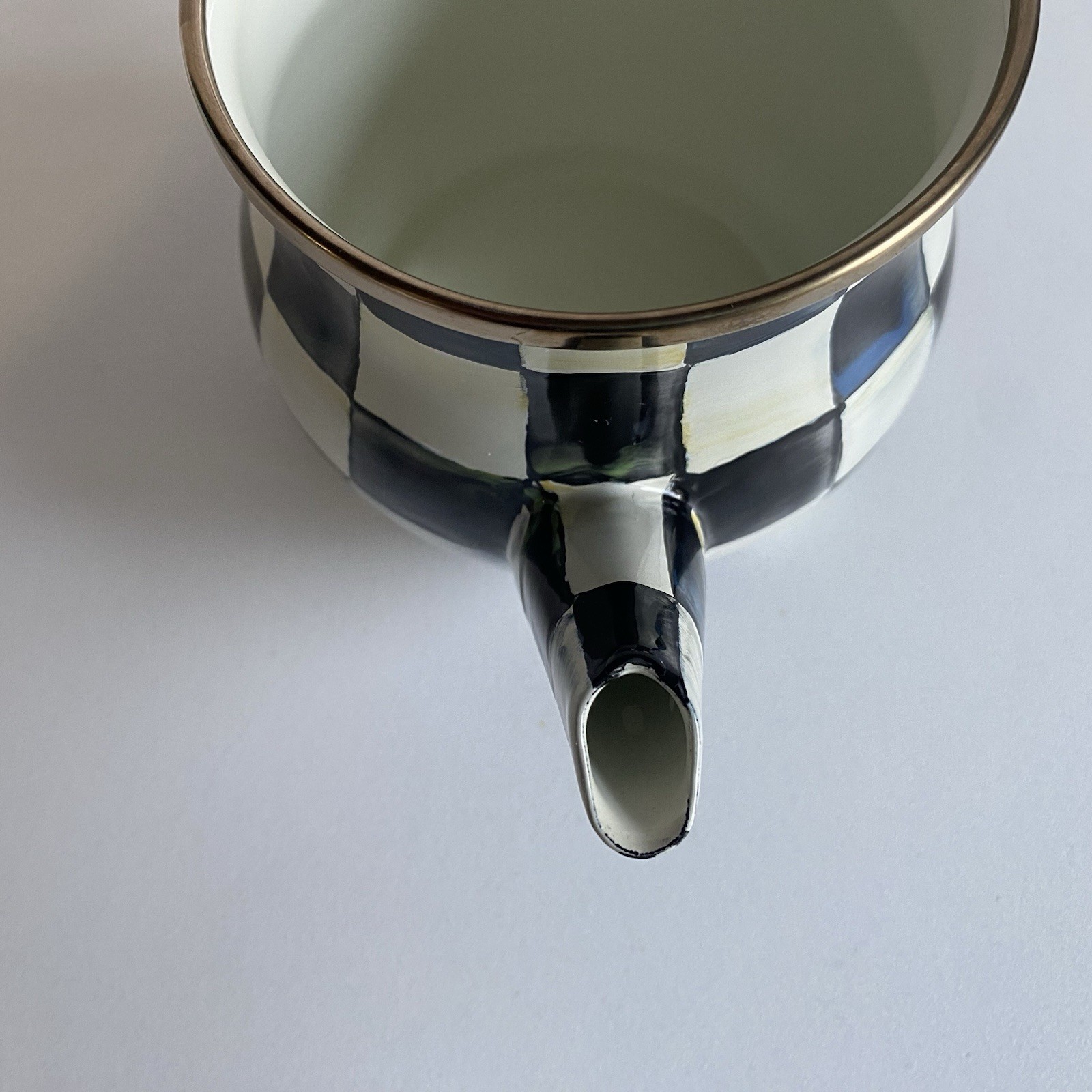 MacKenzie-Childs Vintage Courtly Check Enamel Creamer with Wooden Handle