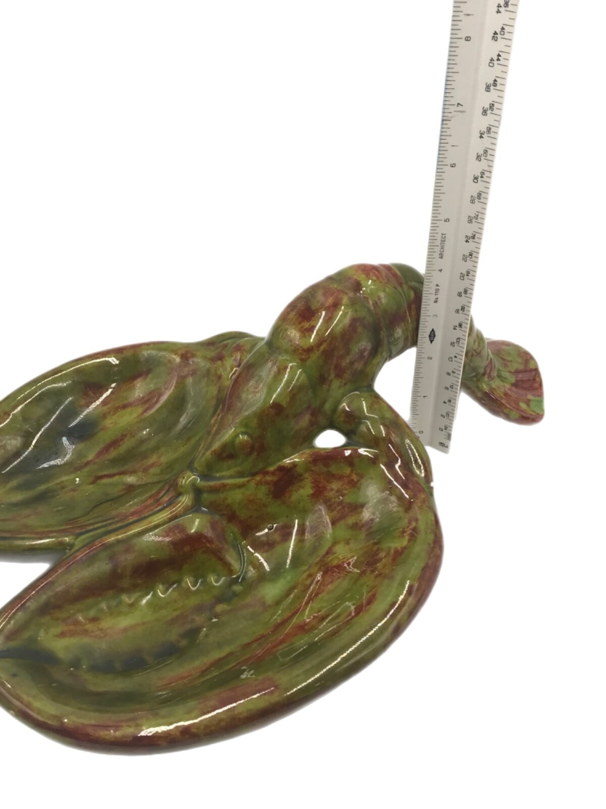 Art Pottery Lobster Divided Serving Dish Drip Glaze Signed BAS Decorative