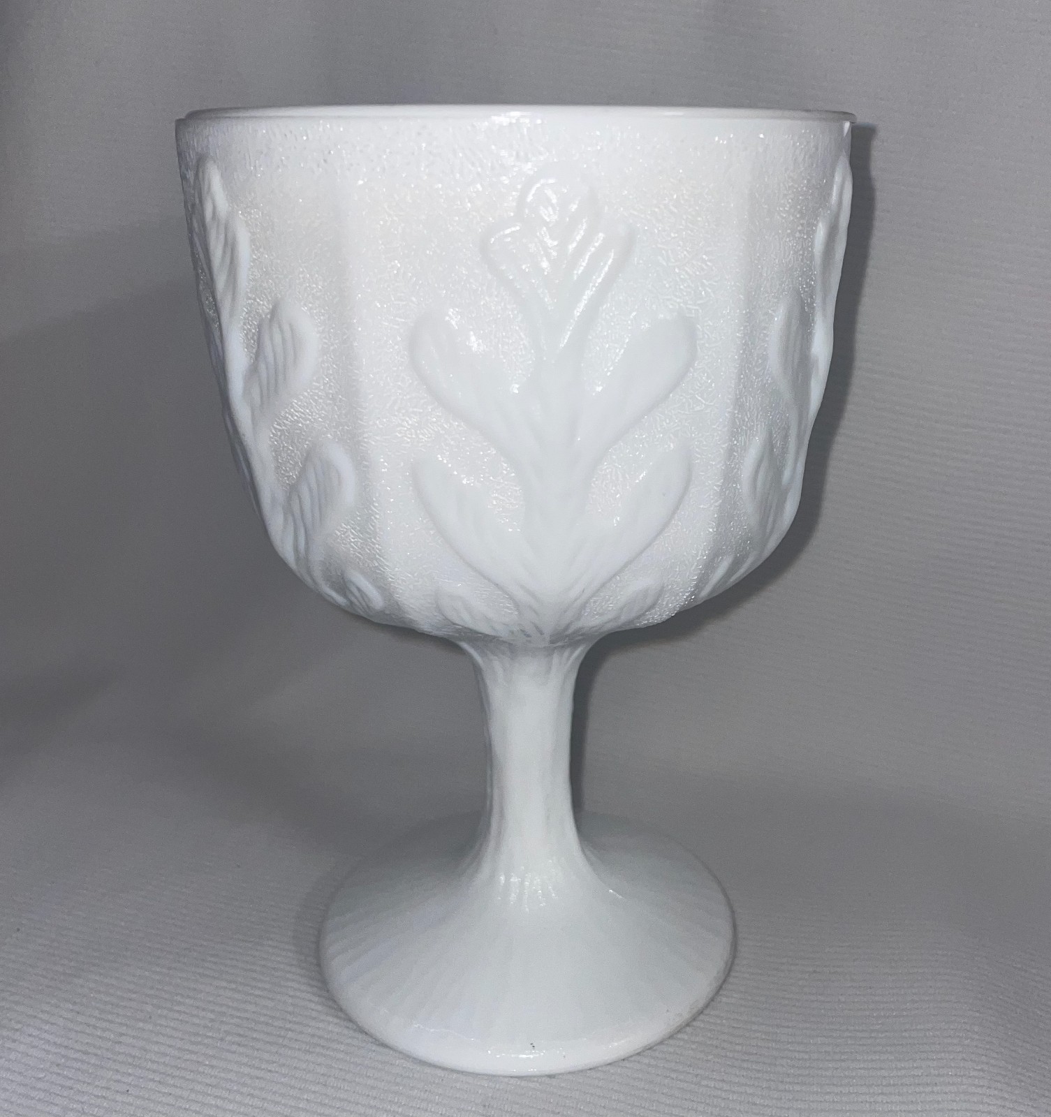 FTD White Milk Glass Pedestal Candy Dish Oak Leaf Pattern