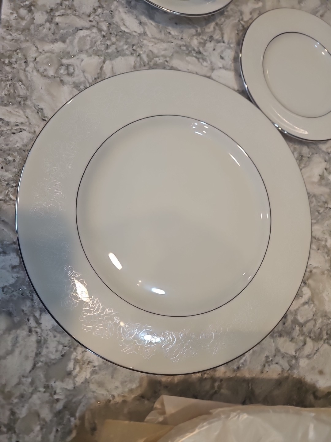 Cathedral Garland Rose Platinum Trim 6 Place Settings 24pc Total Unused 1960s
