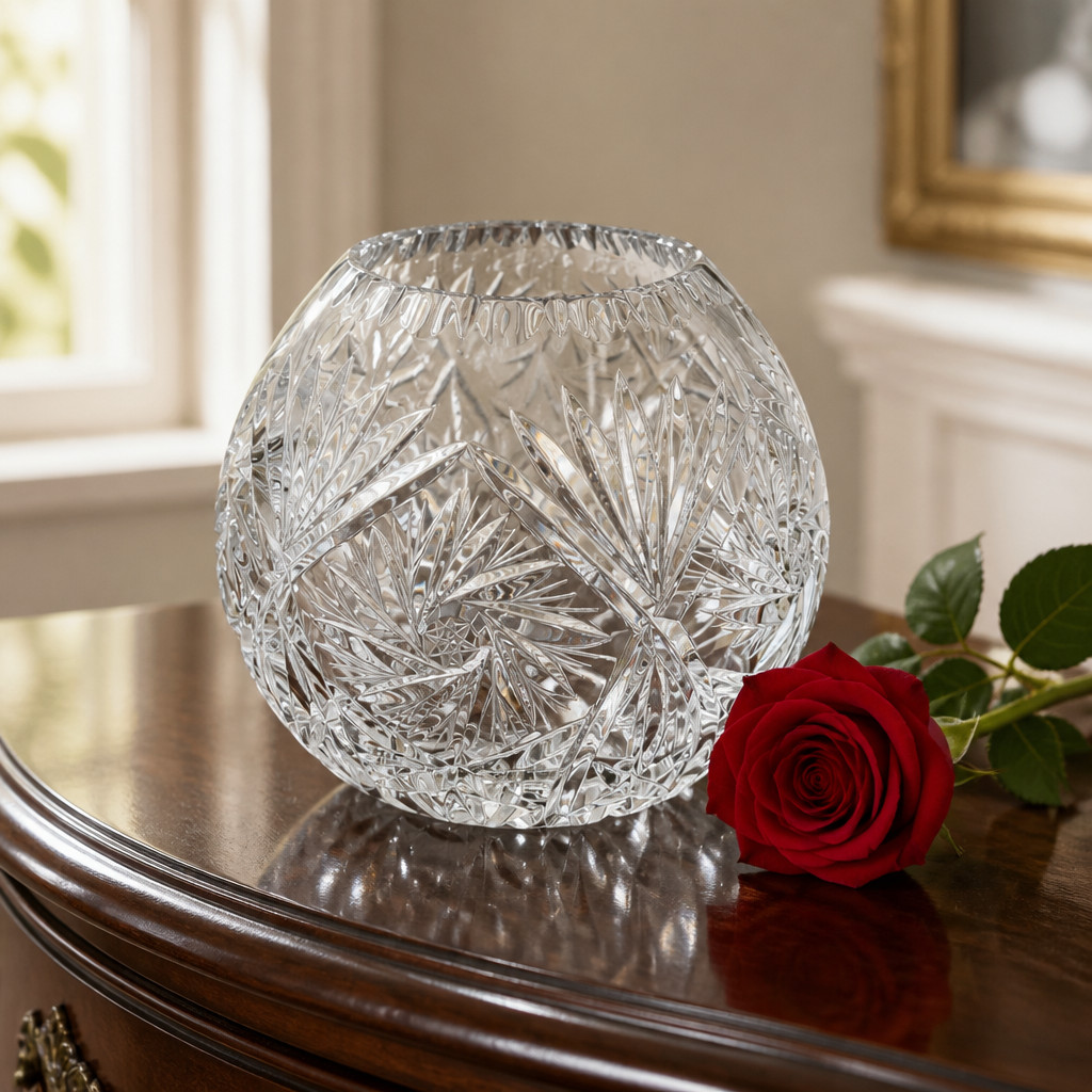 Vintage Cut Lead Crystal Rose Bowl