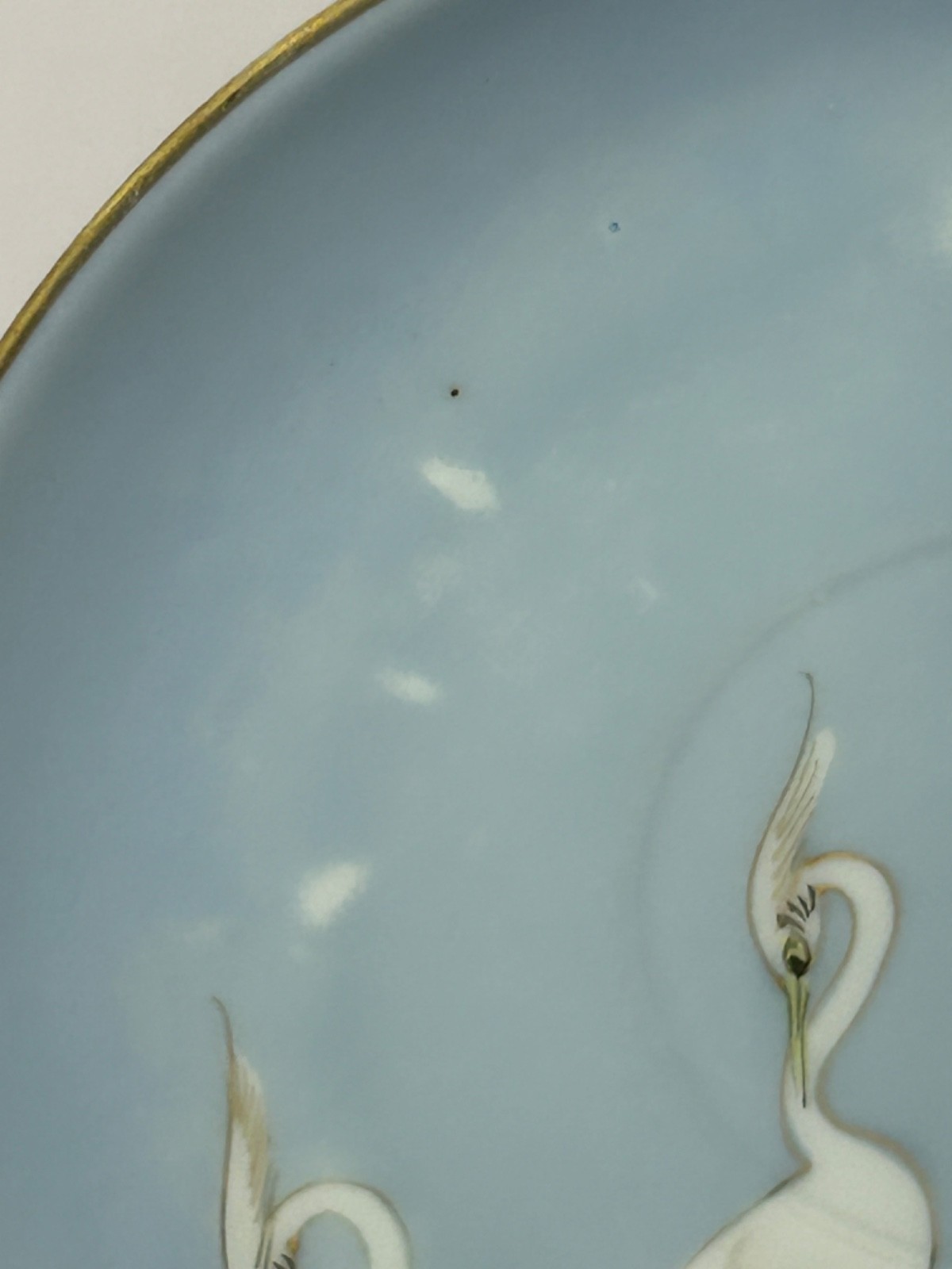 Set 4 Vintage Victory Shofu 5.75″ Crane Bird Plates Saucers Japan Blue White