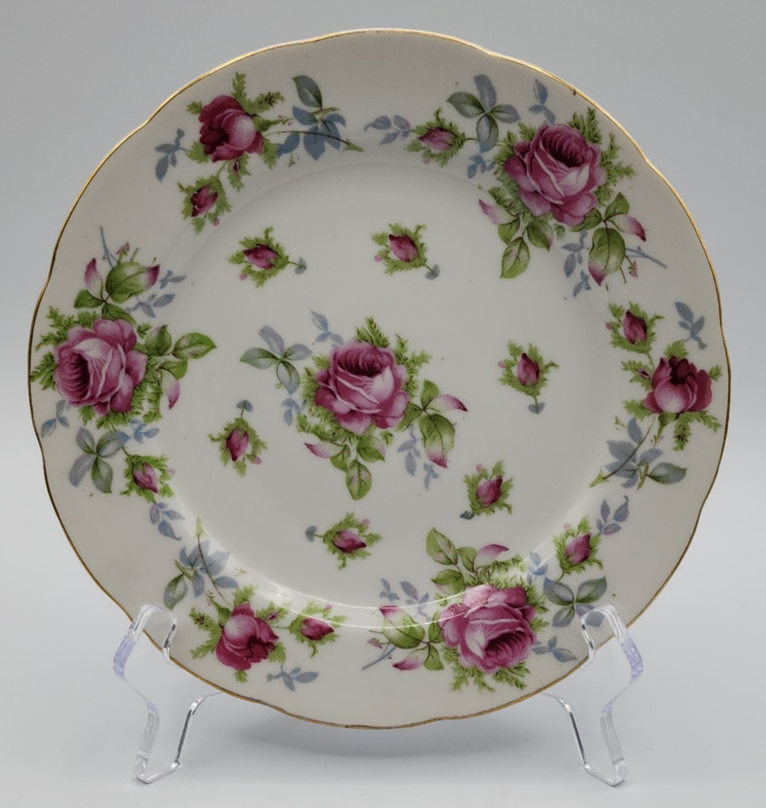 Lefton Elegant Rose Hand Painted Salad Plates ca 8 1/4″ Diameter Set of 6