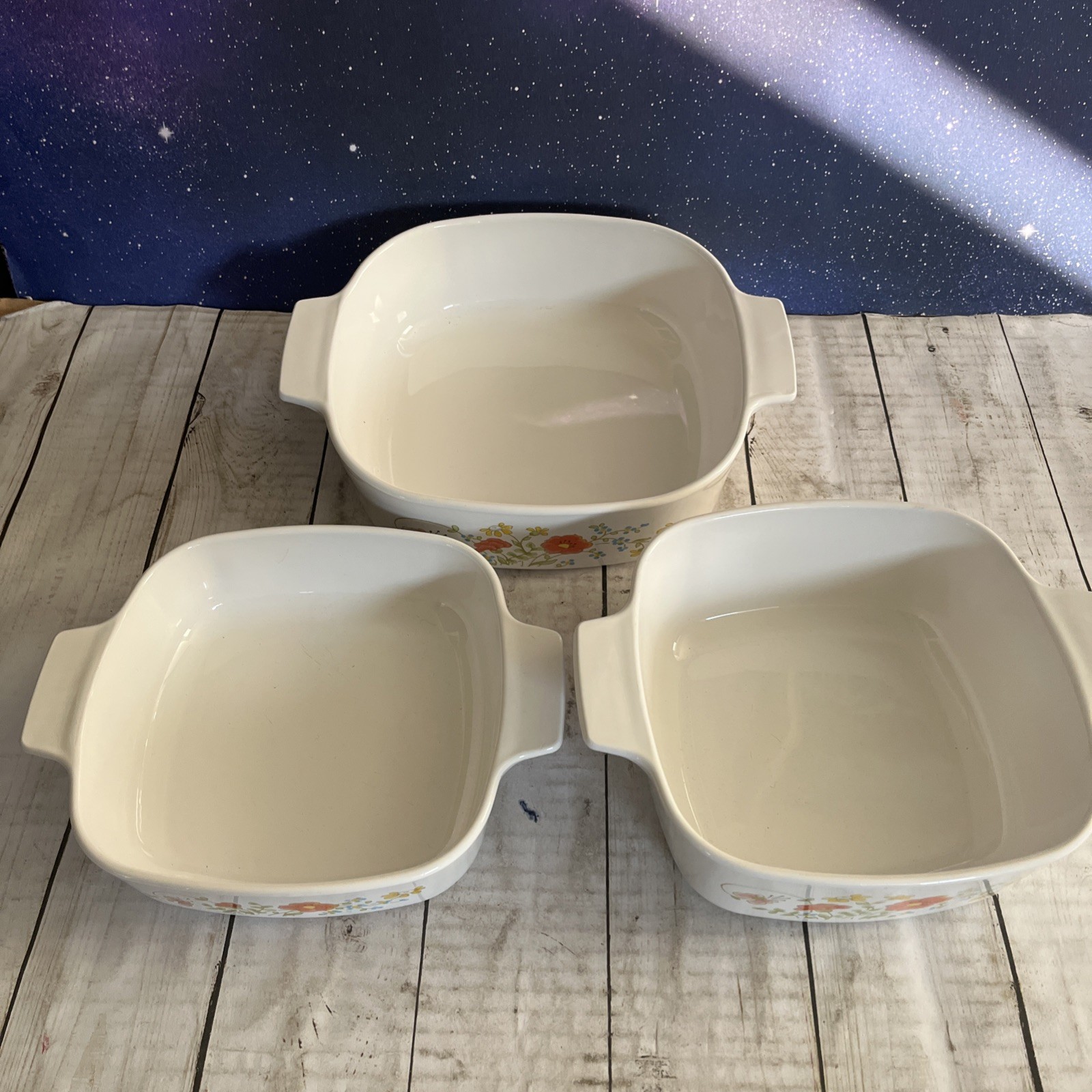 Set Of 3 Corning Ware Wildflower A-2-B, A-1 1/2 B & A-1-B—1 Casserole
