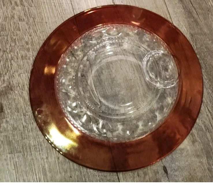 Vintage Ruby Flashed Snack Plate & Cup Set Kings Crown Thumbprint Glass Tiffin