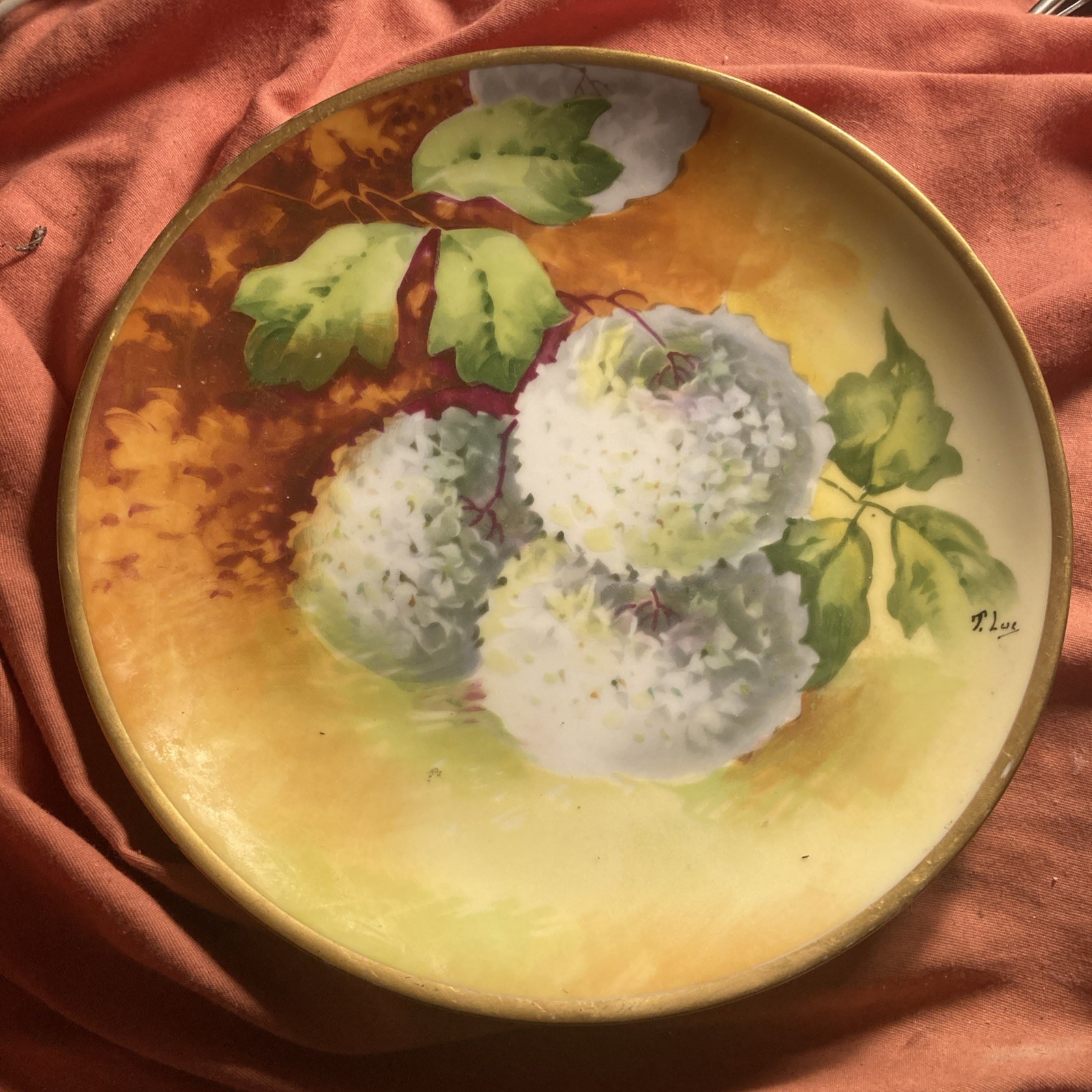 Antique c.1900s Lanternier Limoges France Hand Painted Signed White Floral Plate