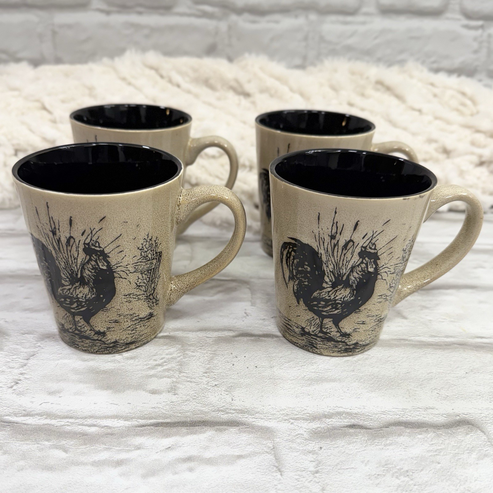 Pfaltzgraff Homespun Rooster Coffee Tea Mugs Set Of 4 Ceramic Farmhouse NEW