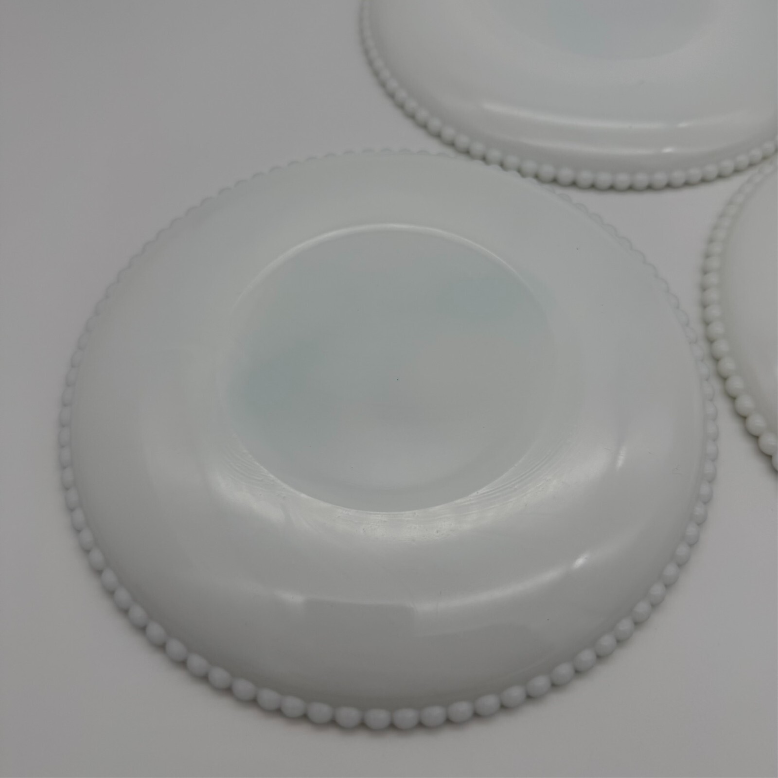 Set of 3 Westmoreland Milk Glass Fruit Plates 7.5″ Beaded Edge Vintage MCM