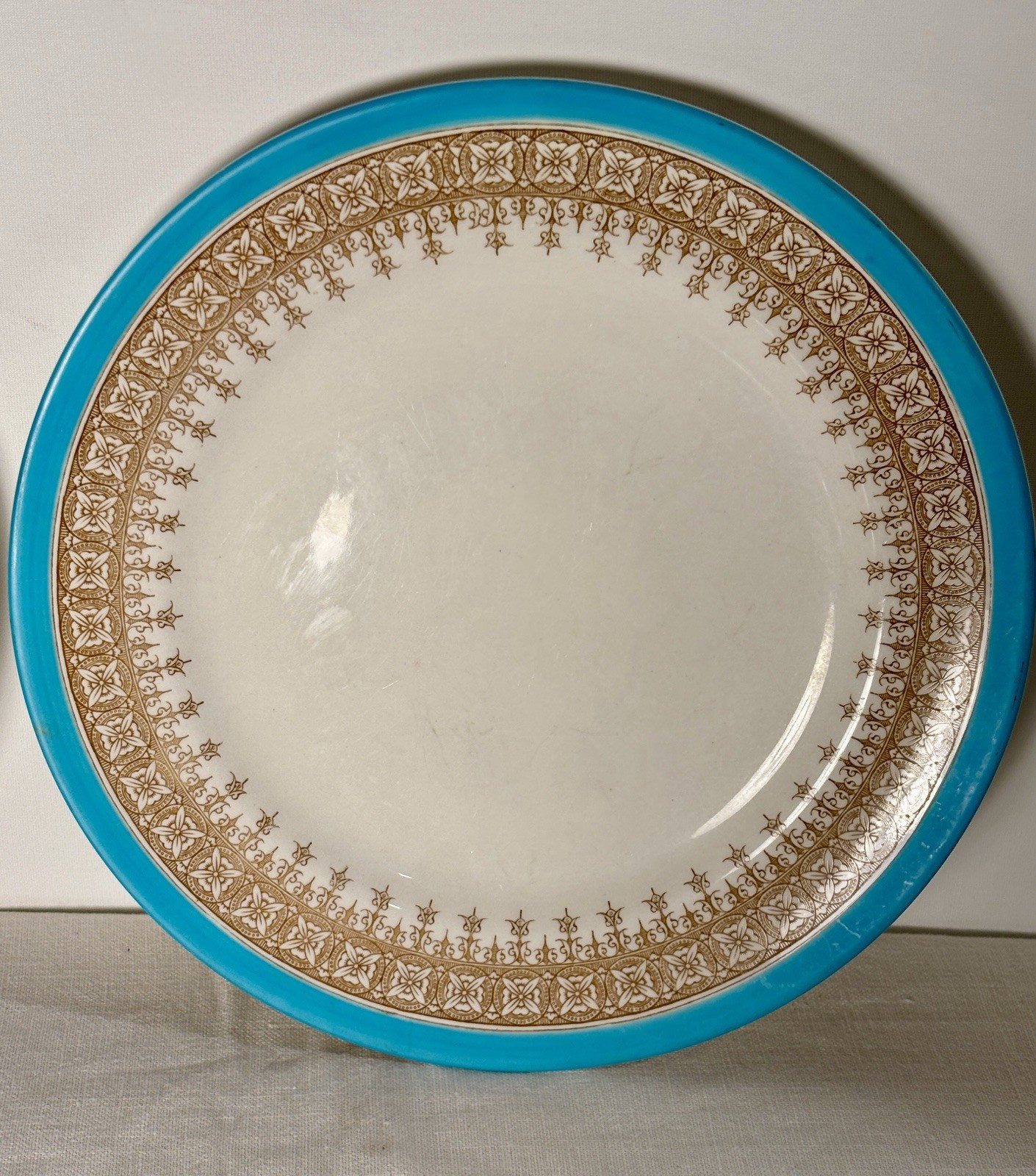4 Antique Turquoise Gold & Cream Royal Worcester 9” Plates Circa 1888 Pat #2313