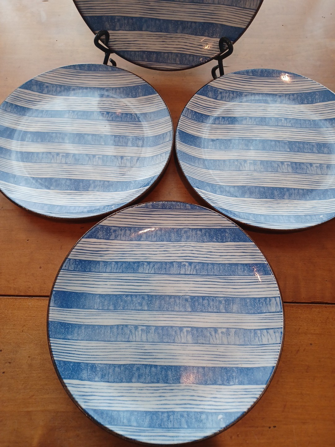 Pfaltzgraff Windsor Stripe Salad Plates 8″ set of 4 Blue White Stripped Linen