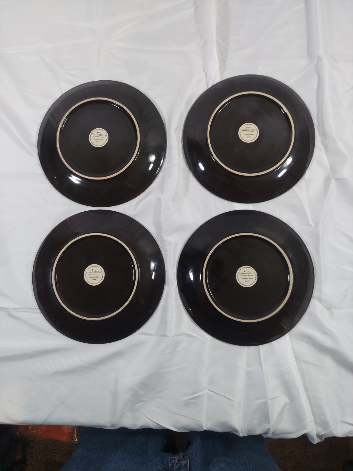 Lot of Four (4) Salad Plates Threshold Cambridge Green Stoneware 8 1/4 Inches.