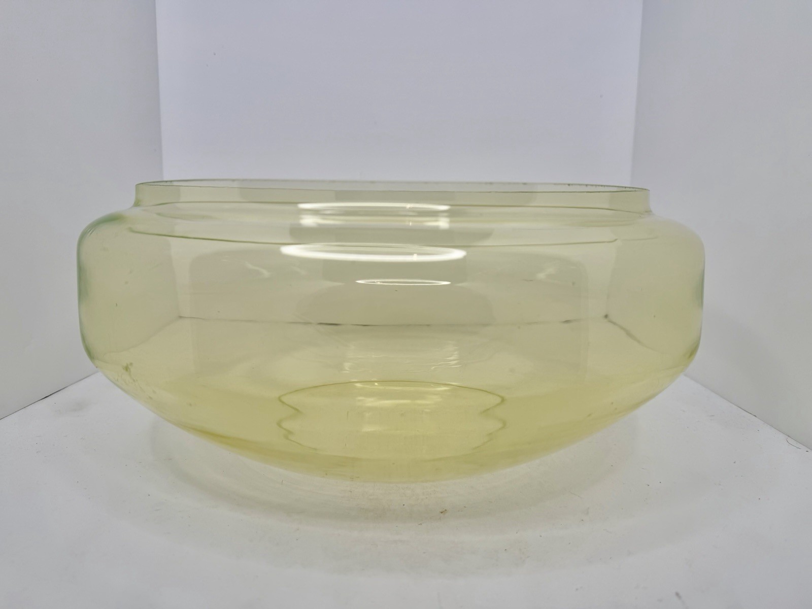 HTF Vintage Massive 14” Vaseline Glass Fishbowl Uranium W/Cast Iron Stand