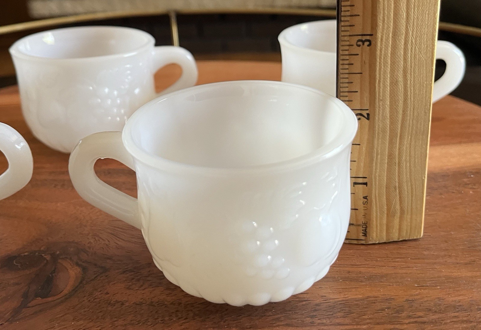 Vintage Jeannette Della Robbia Milk Glass Fruit Punch Custard Cups Set Of 4 Mugs