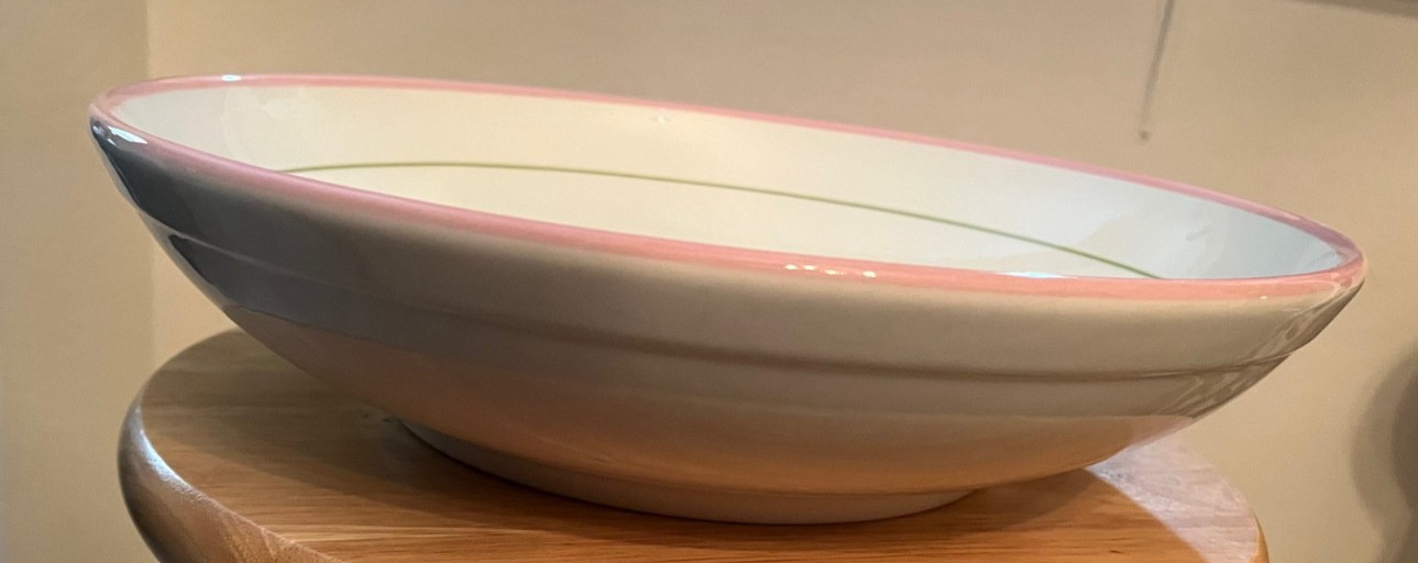 La Primula 13.0” Floral/Botanical White, Pink & Green Trim Serving Bowl Italy