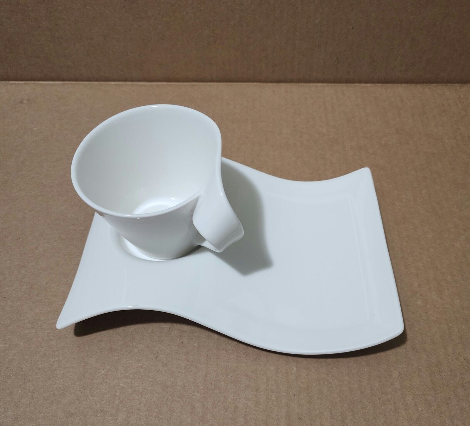 Villeroy & Boch NewWave White Coffee Cup & Saucer Set Porcelain Asymmetrical