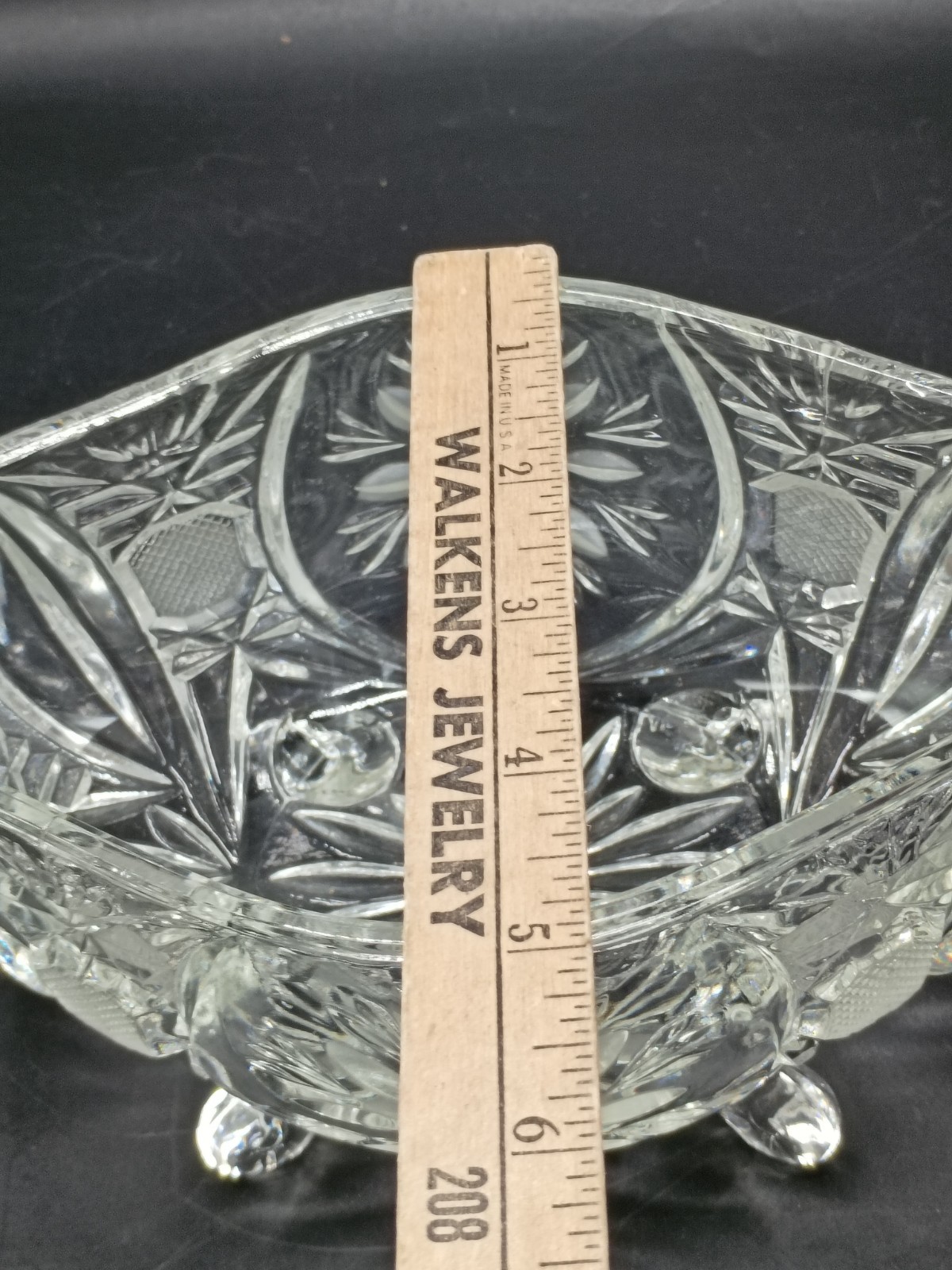 Vintage Large Heavy Etched Crystal Covered Oval Candy Dish Floral
