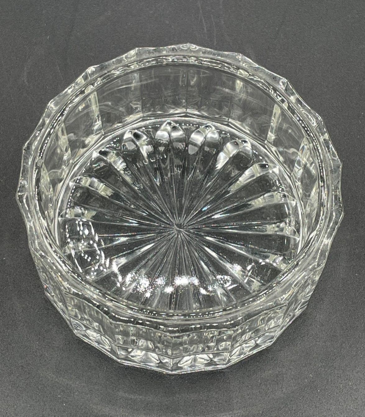 KIG Indonesia, Geometric Pattern w/Sunburst Clear Glass Candy or Trinket Dish