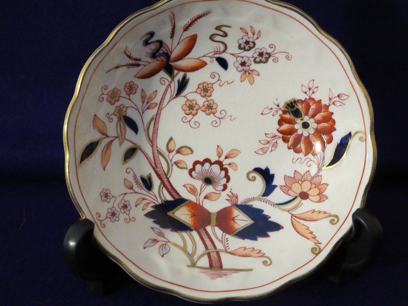 1912 Booths England Fresian Berry Dessert Bowl Cobalt Blue, Red Rust w/Gold Trim