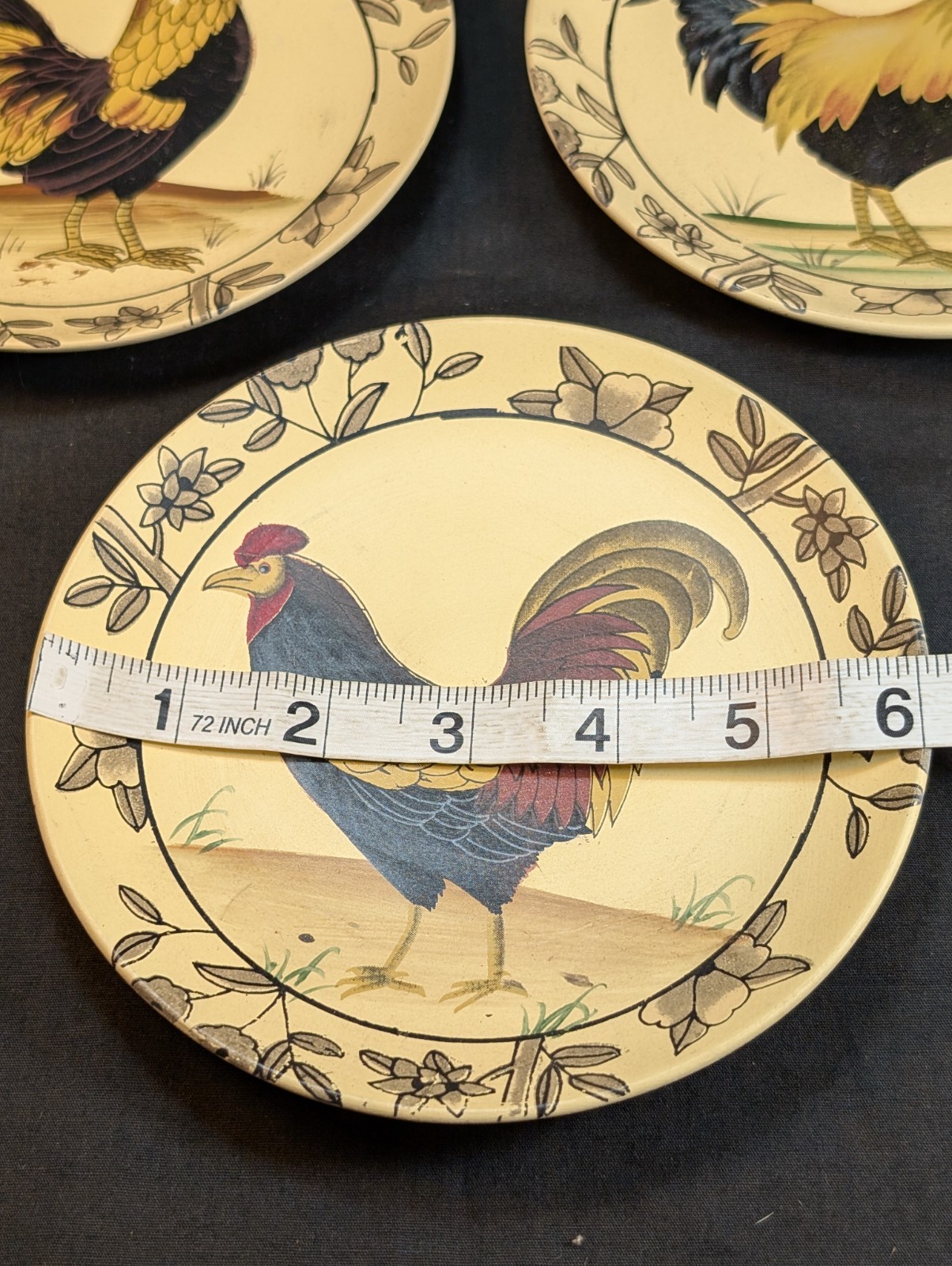 Set of 3 Vintage Rooster Decorative Wall Plates 6in