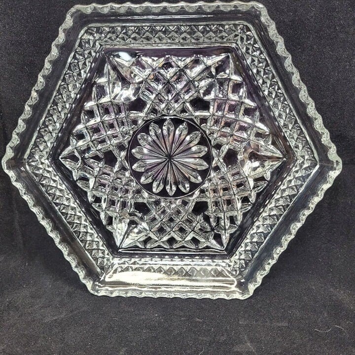 Anchor Hocking Wexford Hexagon 6 Sided Plate Sandwich Serving Clear Glass Footed