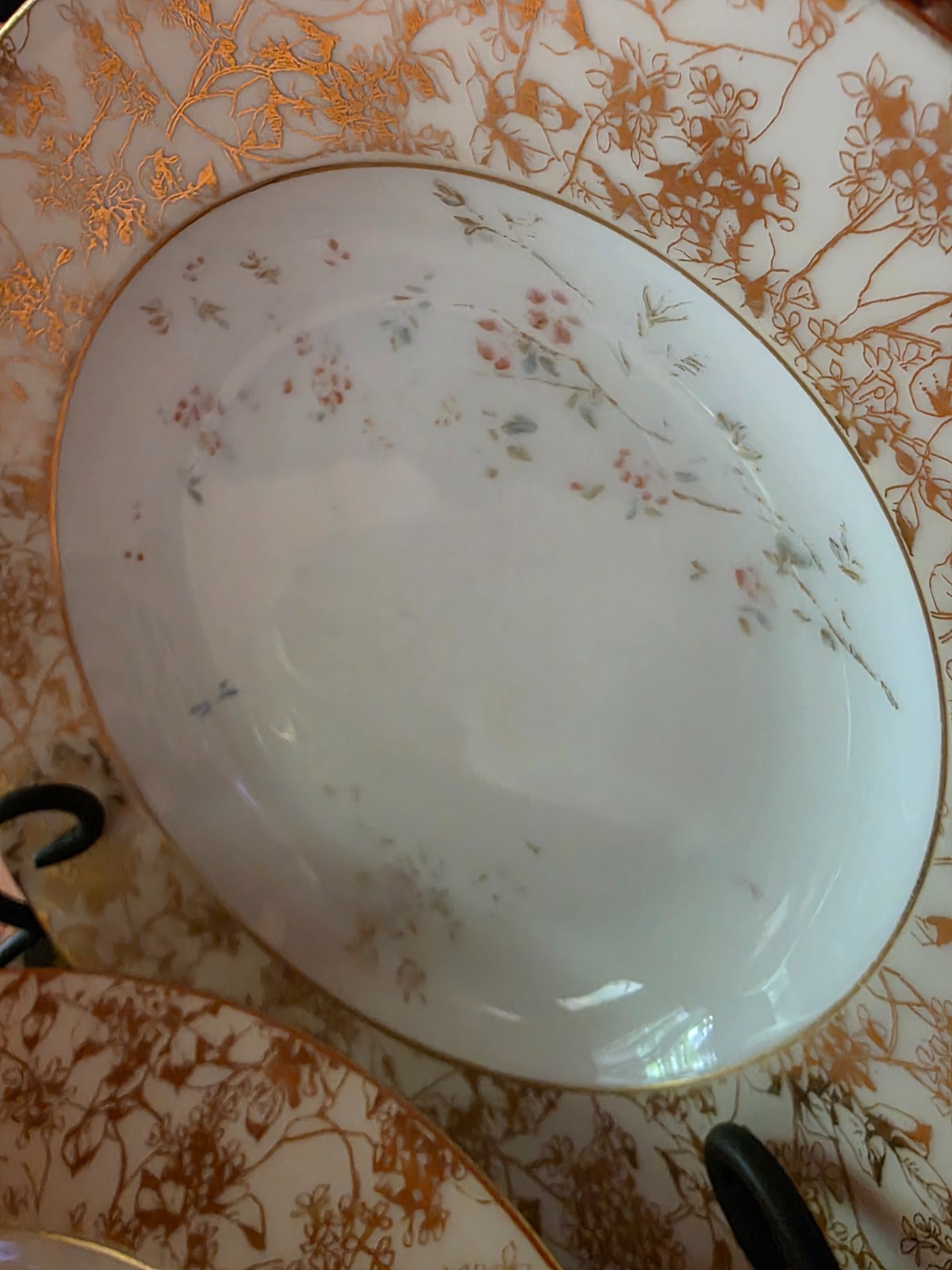 4 Antique Tressemane Vogt San Francisco D&Co 24K Gold Rimmed Florals Soup Bowls