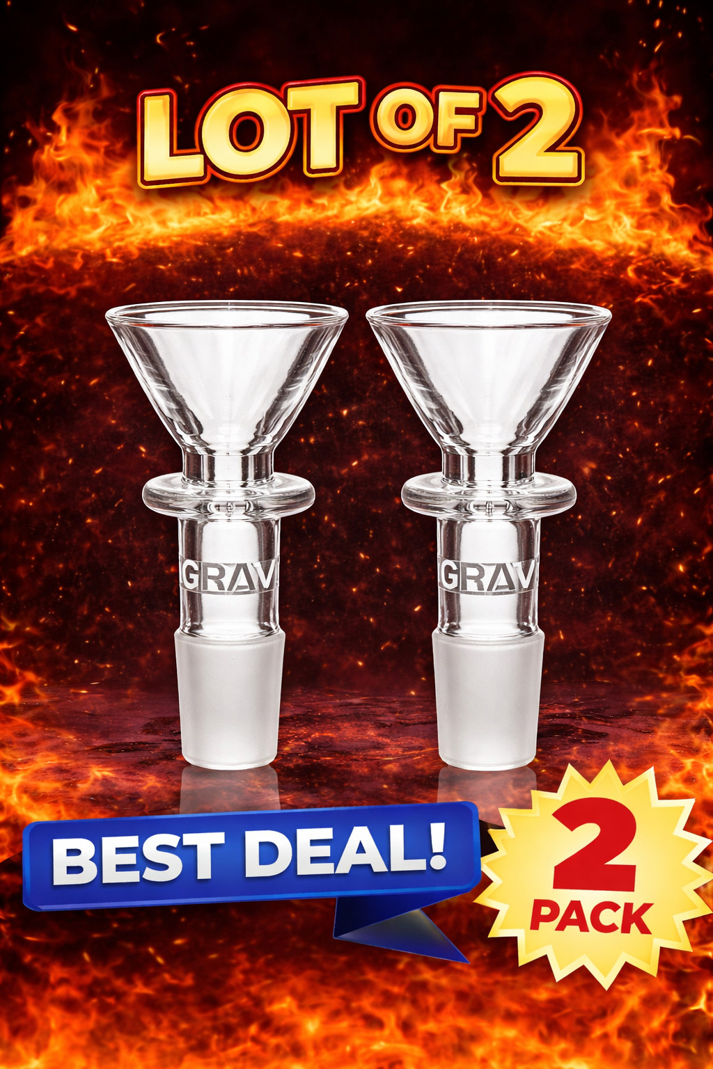 2X GRAV 14mm Funnel Style bowl water pipe glass pipe bongs