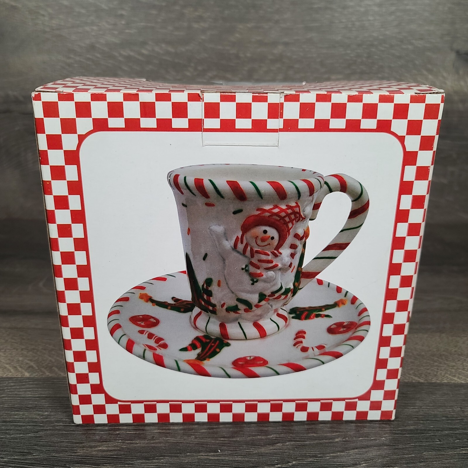 Cookies For Santa Christmas Cookie Plate & Mug Matched Set w/Snowman Candy Canes