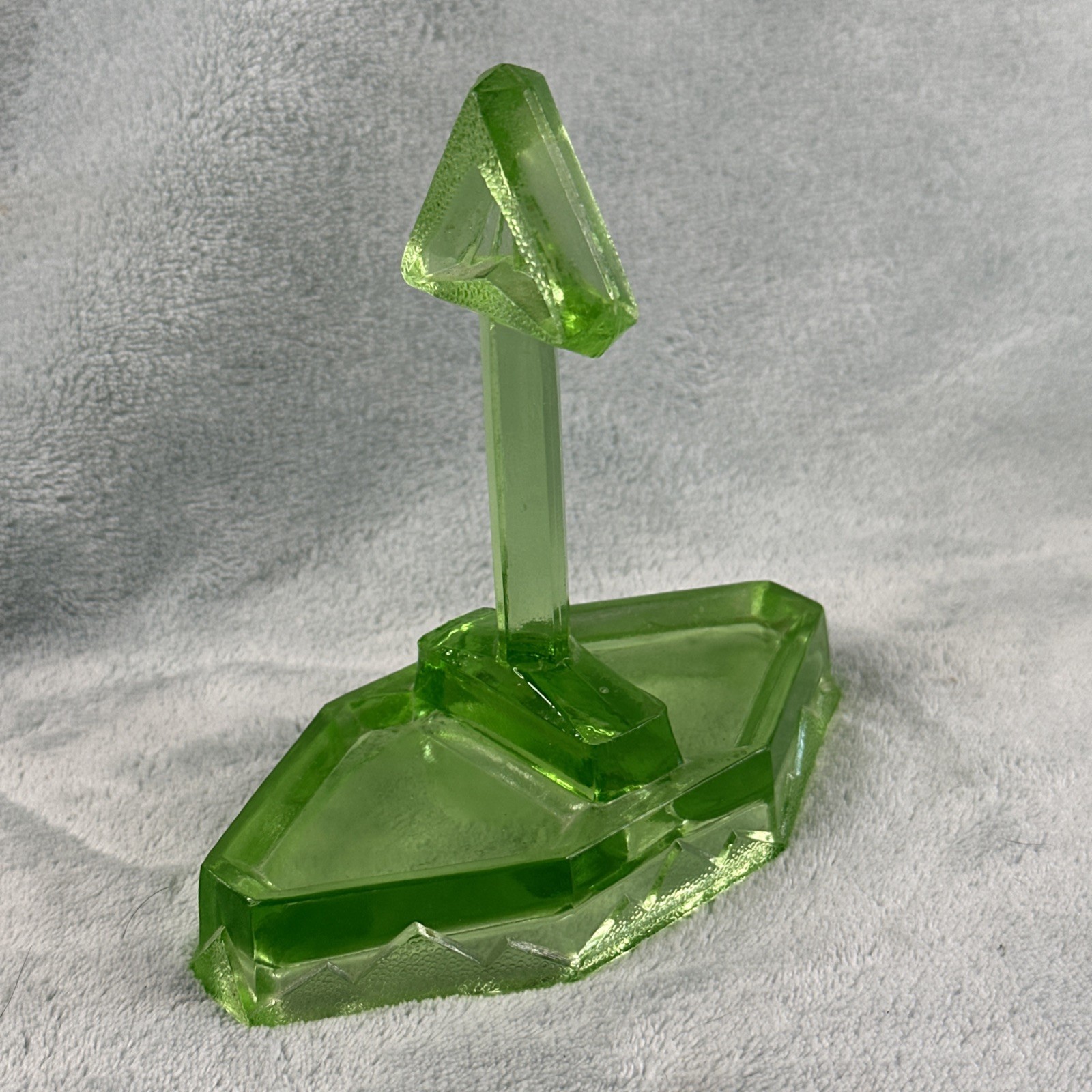 Vintage Vaseline Glass Art Deco Salt Pepper Shaker Caddy Uranium Glow SEE CHIP