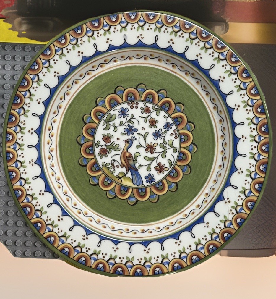 Set of 4 World Market Passaro Peacock Salad Plate 8 3/8” Unique Folk Art Style