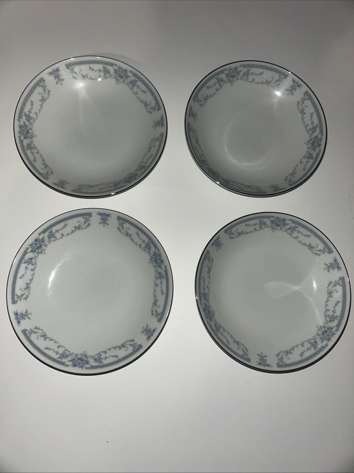 Vintage Sheffield “Blue Whisper ” Fine China Dessert Bowls Set Of 4