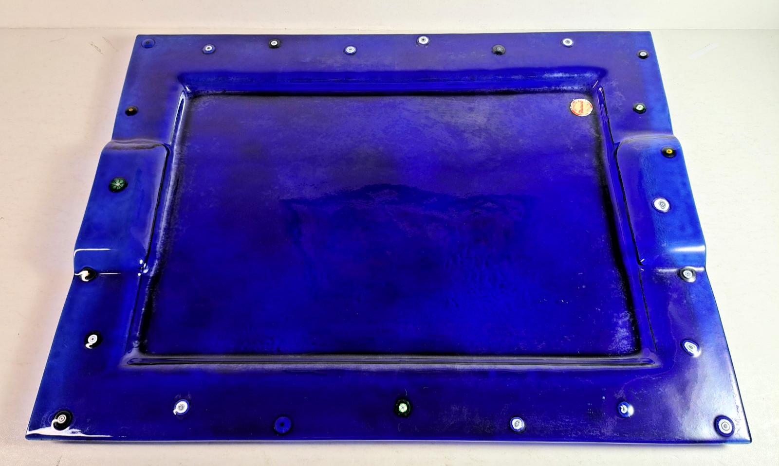 Vintage Cobalt Blue Murano Glass Serving Tray, 11.5″x15.5