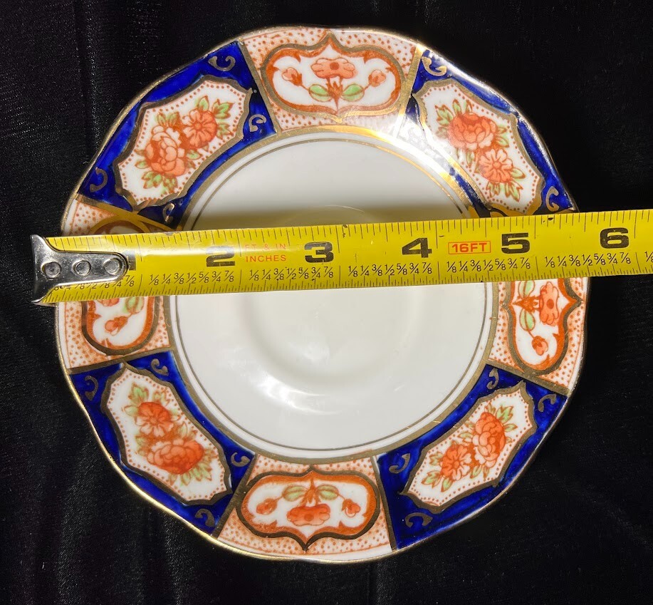 2 Roslyn China Saucers Imari Style R & Co Blue Rust Gold England Fine Bone China