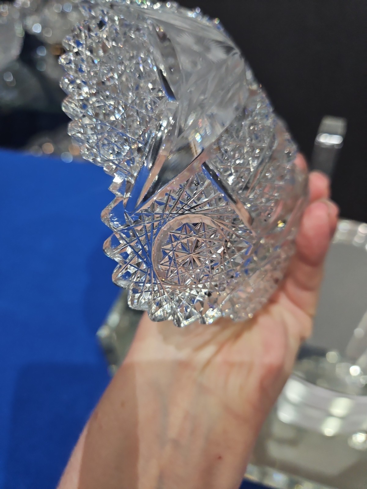 7″ Bowl American Brilliant Period Cut Glass Crystal Clark Signed “Chippendale”
