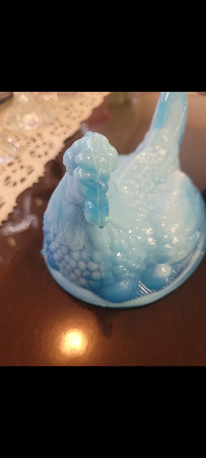 Vintage Blue Slag Glass Hen on Nest Covered Bowl Oval Dish w/ Lid 7″ x 4″