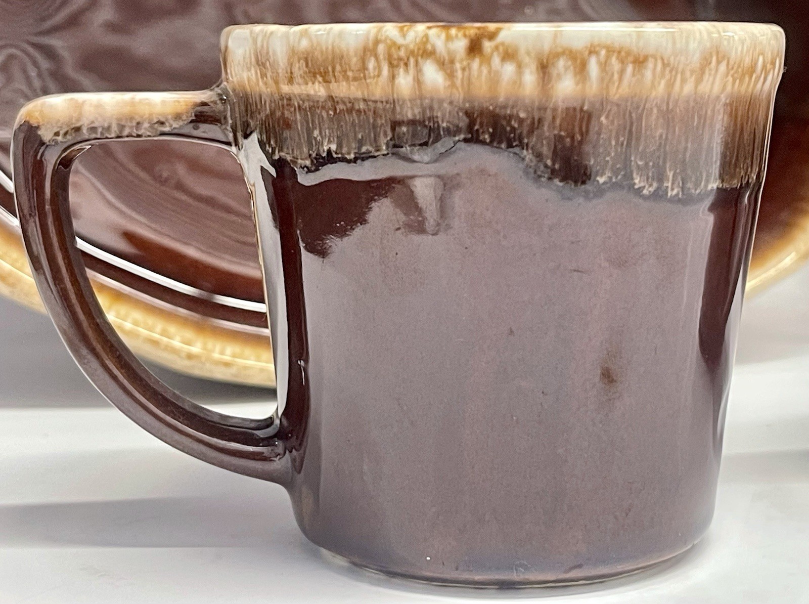 Vintage MCM Brown Drip Glaze Pottery Set Mugs Bowls Creamer USA Oven Proof
