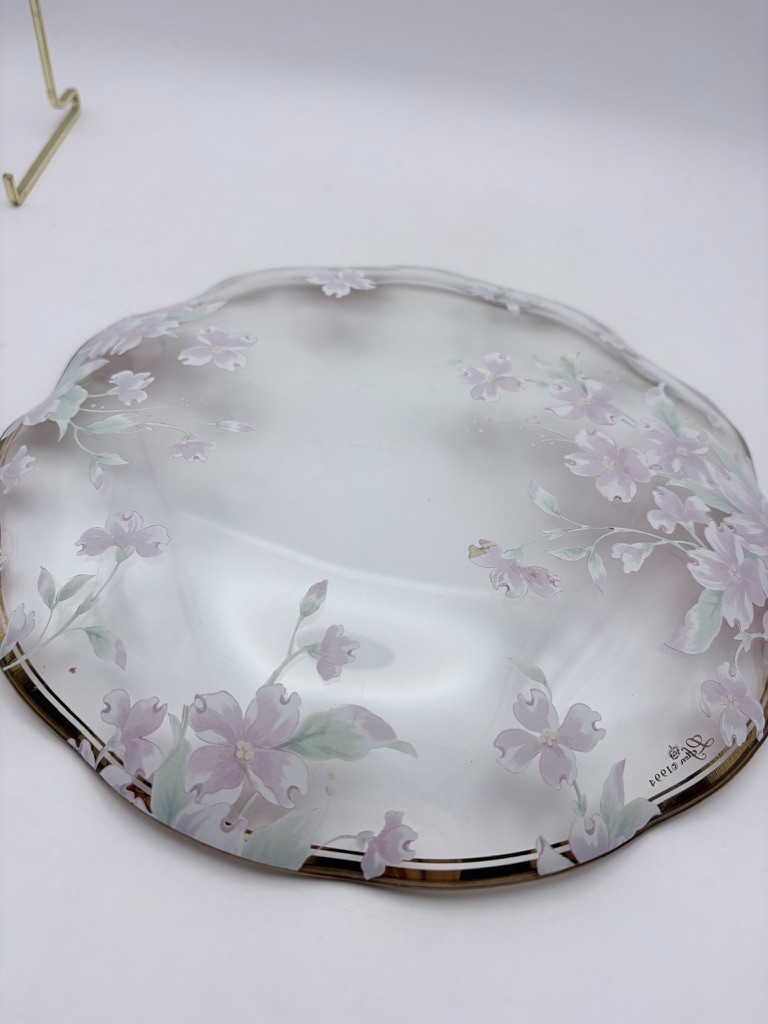 Vintage 1994 Lefton Reverse Hand Painted Clear Glass Plate Gold Trim 8.5″ Diam
