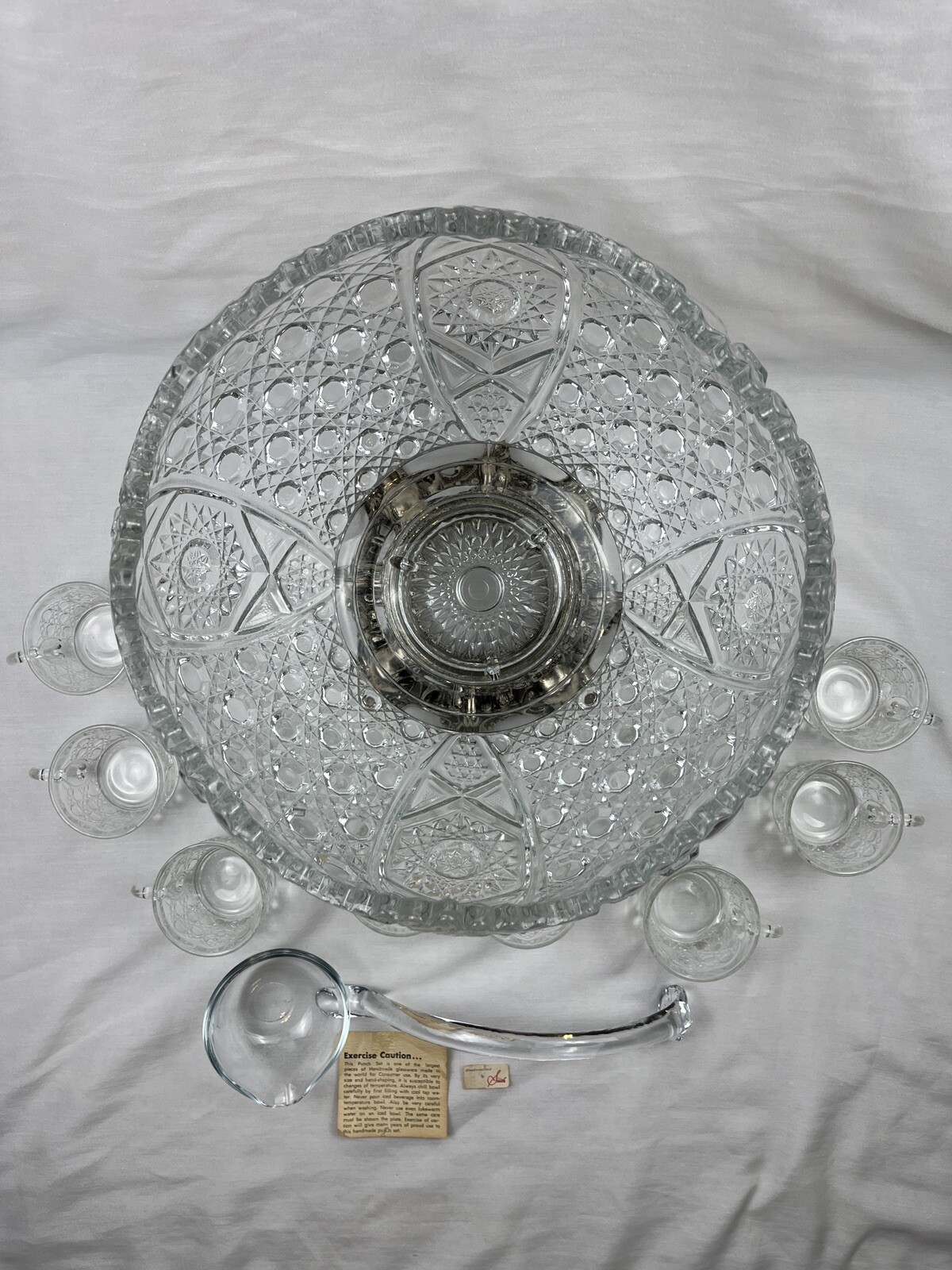 L.E.. Smith Daisy Button Punch Bowl Cup Set W/ Metal Stand Vintage MCM 1950s