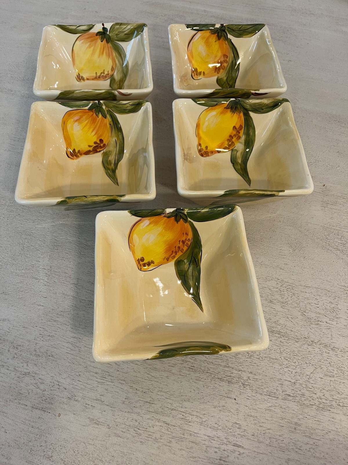 5 PIER 1 Imports Lemon Orchard Square Bowls Hand Painted Ceramic Earthenware
